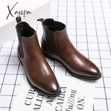 Xajzpa - New Chelsea Boots Men Shoes Pu Brown Fashion Versatile Business Casual British Style