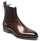 Xajzpa - New Chelsea Boots Men Shoes Pu Brown Fashion Versatile Business Casual British Style