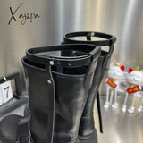 Xajzpa - New Chunky Boots Fashion Platform Women Ankle Female Sole Pouch Botas Mujer Round Toe