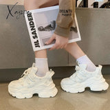 Xajzpa - New Chunky Women’s Sneakers Internal Increase Leather Casual White Ladies Shoes Trainer