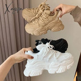 Xajzpa - New Chunky Women’s Sneakers Internal Increase Leather Casual White Ladies Shoes Trainer