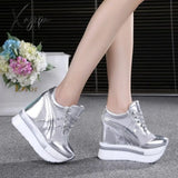 Xajzpa - New Classic Women Mesh Platform Sneakers Trainers White Shoes 10Cm High Heels Wedges