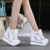 Xajzpa - New Classic Women Mesh Platform Sneakers Trainers White Shoes 10Cm High Heels Wedges