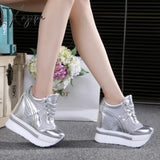 Xajzpa - New Classic Women Mesh Platform Sneakers Trainers White Shoes 10Cm High Heels Wedges