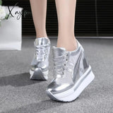 Xajzpa - New Classic Women Mesh Platform Sneakers Trainers White Shoes 10Cm High Heels Wedges