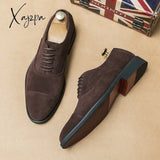 Xajzpa - New Coffee Flock Men Shoes Breathable Lace-Up Derby For With Free Shipping Chaussures Pour