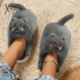 Xajzpa - New Cotton Slippers Women  Cute Cat Modeling Fur Keep Warm Indoor Soft Leisure Fashion Home Non-slip Platform Ladies Shoes