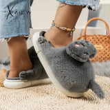 Xajzpa - New Cotton Slippers Women Cute Cat Modeling Fur Keep Warm Indoor Soft Leisure Fashion Home