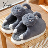 Xajzpa - New Cotton Slippers Women Cute Cat Modeling Fur Keep Warm Indoor Soft Leisure Fashion Home