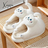 Xajzpa - New Cotton Slippers Women Cute Cat Modeling Fur Keep Warm Indoor Soft Leisure Fashion Home