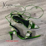 Xajzpa - New Crystal Women Wedding Rhinestone High Heels And Low Heel Ankle Strap Party Pointed Toe