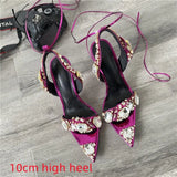 Xajzpa - New Crystal Women Wedding Rhinestone High Heels And Low Heel Ankle Strap Party Pointed Toe