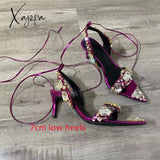 Xajzpa - New Crystal Women Wedding Rhinestone High Heels And Low Heel Ankle Strap Party Pointed Toe