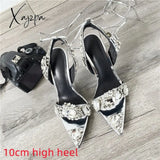 Xajzpa - New Crystal Women Wedding Rhinestone High Heels And Low Heel Ankle Strap Party Pointed Toe