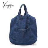 Xajzpa - New Denim Bag Neutral And Women Canvas Large Shopping Art Student Unisex Shoulder Dark Blue