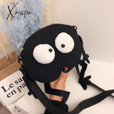 Xajzpa - New Fashion Big Eyes Canvas Girls Shoulder Bag Cute Black Briquettes Messenger Bag Kids Women Coin Purse Mini Crossbody Handbag