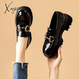 Xajzpa - New Fashion Loafers For Women British Style Leather Shoes Thick Sole Schoolgirls Korean