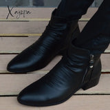 Xajzpa - New Fashion Men Boots Genuine Leather British Autumn Winter Warm Plush Ankle Man Casual