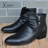 Xajzpa - New Fashion Men Boots Genuine Leather British Autumn Winter Warm Plush Ankle Man Casual