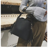 Xajzpa - New Fashion Scrub Cowhide Women Bucket Bag Vintage Tassel Messenger High Quality Retro