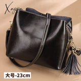 Xajzpa - New Fashion Scrub Cowhide Women Bucket Bag Vintage Tassel Messenger High Quality Retro