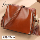 Xajzpa - New Fashion Scrub Cowhide Women Bucket Bag Vintage Tassel Messenger High Quality Retro