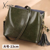 Xajzpa - New Fashion Scrub Cowhide Women Bucket Bag Vintage Tassel Messenger High Quality Retro