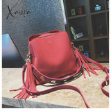 Xajzpa - New Fashion Scrub Cowhide Women Bucket Bag Vintage Tassel Messenger High Quality Retro