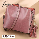 Xajzpa - New Fashion Scrub Cowhide Women Bucket Bag Vintage Tassel Messenger High Quality Retro