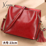 Xajzpa - New Fashion Scrub Cowhide Women Bucket Bag Vintage Tassel Messenger High Quality Retro