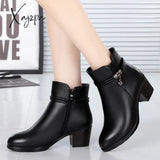 Xajzpa - New Fashion Soft Leather Women Ankle Boots High Heels Zipper Shoes Warm Fur Winter For