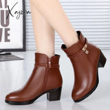 Xajzpa - New Fashion Soft Leather Women Ankle Boots High Heels Zipper Shoes Warm Fur Winter For