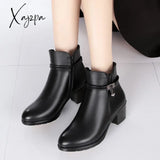 Xajzpa - New Fashion Soft Leather Women Ankle Boots High Heels Zipper Shoes Warm Fur Winter For