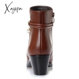 Xajzpa - New Fashion Soft Leather Women Ankle Boots High Heels Zipper Shoes Warm Fur Winter For