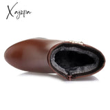 Xajzpa - New Fashion Soft Leather Women Ankle Boots High Heels Zipper Shoes Warm Fur Winter For