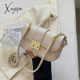 Xajzpa - New Fashion Stone Leather Chain Lock Shoulder Bags Women Crossbody Vintage Ladies