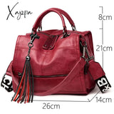 Xajzpa - New Fashion Tassel Women Handbag Leather Shoulder Bags Famous Brand Designer Ladies Casual