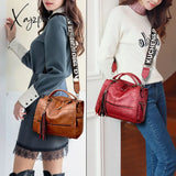 Xajzpa - New Fashion Tassel Women Handbag Leather Shoulder Bags Famous Brand Designer Ladies Casual