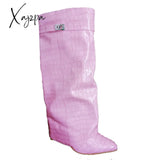 Xajzpa - New Fashion Trouser Leg Boot Crocodile Print Wedges High-Heel Knee Length Knight Boots Big