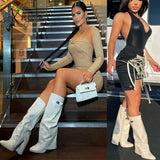 Xajzpa - New Fashion Trouser Leg Boot Crocodile Print Wedges High-Heel Knee Length Knight Boots Big