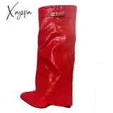 Xajzpa - New Fashion Trouser Leg Boot Crocodile Print Wedges High-Heel Knee Length Knight Boots Big