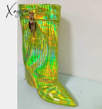 Xajzpa - New Fashion Trouser Leg Boot Crocodile Print Wedges High-Heel Knee Length Knight Boots Big