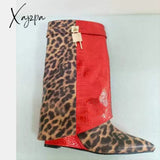 Xajzpa - New Fashion Trouser Leg Boot Crocodile Print Wedges High-Heel Knee Length Knight Boots Big