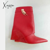 Xajzpa - New Fashion Trouser Leg Boot Crocodile Print Wedges High-Heel Knee Length Knight Boots Big