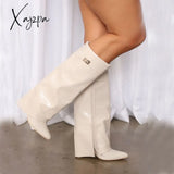 Xajzpa - New Fashion Trouser Leg Boot Crocodile Print Wedges High-Heel Knee Length Knight Boots Big