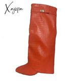 Xajzpa - New Fashion Trouser Leg Boot Crocodile Print Wedges High-Heel Knee Length Knight Boots Big