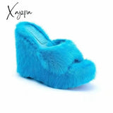 Xajzpa - New Fur Slippers Women’s Wedge Heel Shoes Women High-Heeled Furry Drag Fashion Outdoor