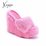 Xajzpa - New Fur Slippers Women’s Wedge Heel Shoes Women High-Heeled Furry Drag Fashion Outdoor