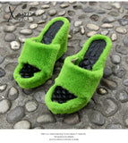 Xajzpa - New Fur Slippers Women’s Wedge Heel Shoes Women High-Heeled Furry Drag Fashion Outdoor