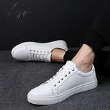 Xajzpa - New Genuine Leather Men Casual Shoes Business Work Office Lace-Up White Fashion Sneakers